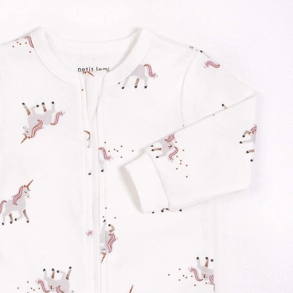 Petit Lem Unicorn Print on Off-White Footed Sleeper 3-6M - Picture 1 of 4